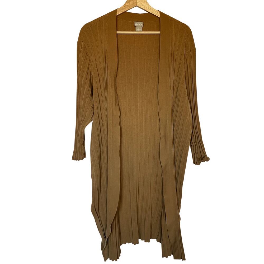 Chico's maxi cardigan women's‎ size XXL cotton nylon blend sweater fall brown